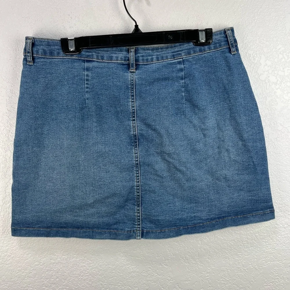 Celebrity Pink Skirt Women XL Blue Button Front A-Line Mini Stretch Denim TC0413